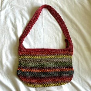 The Sak Crocheted Boho Multi Color Rainbow Striped shoulder bag  purse tote EUC